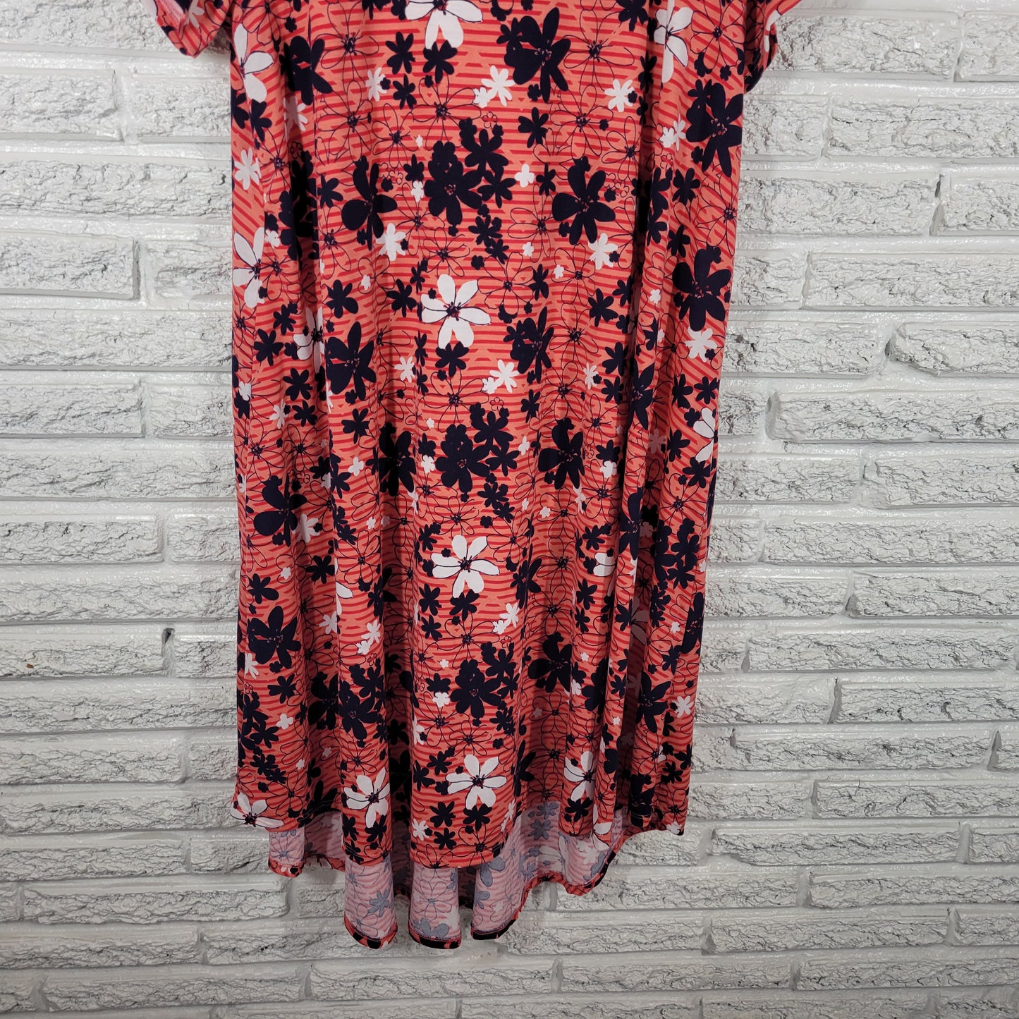 LuLaRoe Women XL Dress Pink Blue Floral Asymmetric Knee Length USA FLO49E