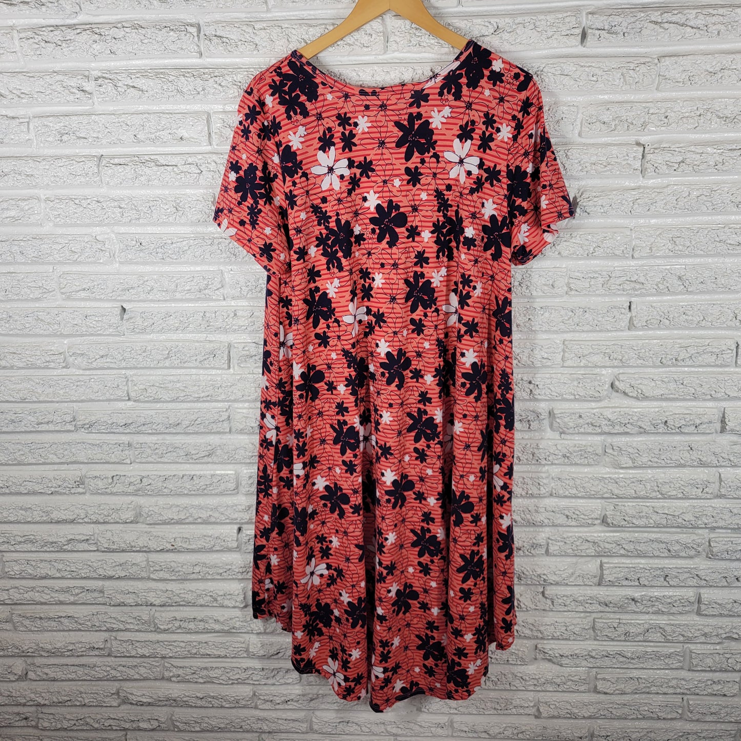 LuLaRoe Women XL Dress Pink Blue Floral Asymmetric Knee Length USA FLO49E