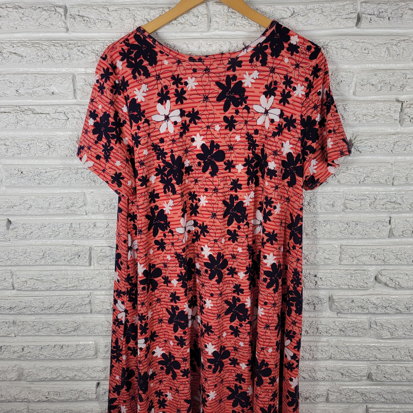 LuLaRoe Women XL Dress Pink Blue Floral Asymmetric Knee Length USA FLO49E