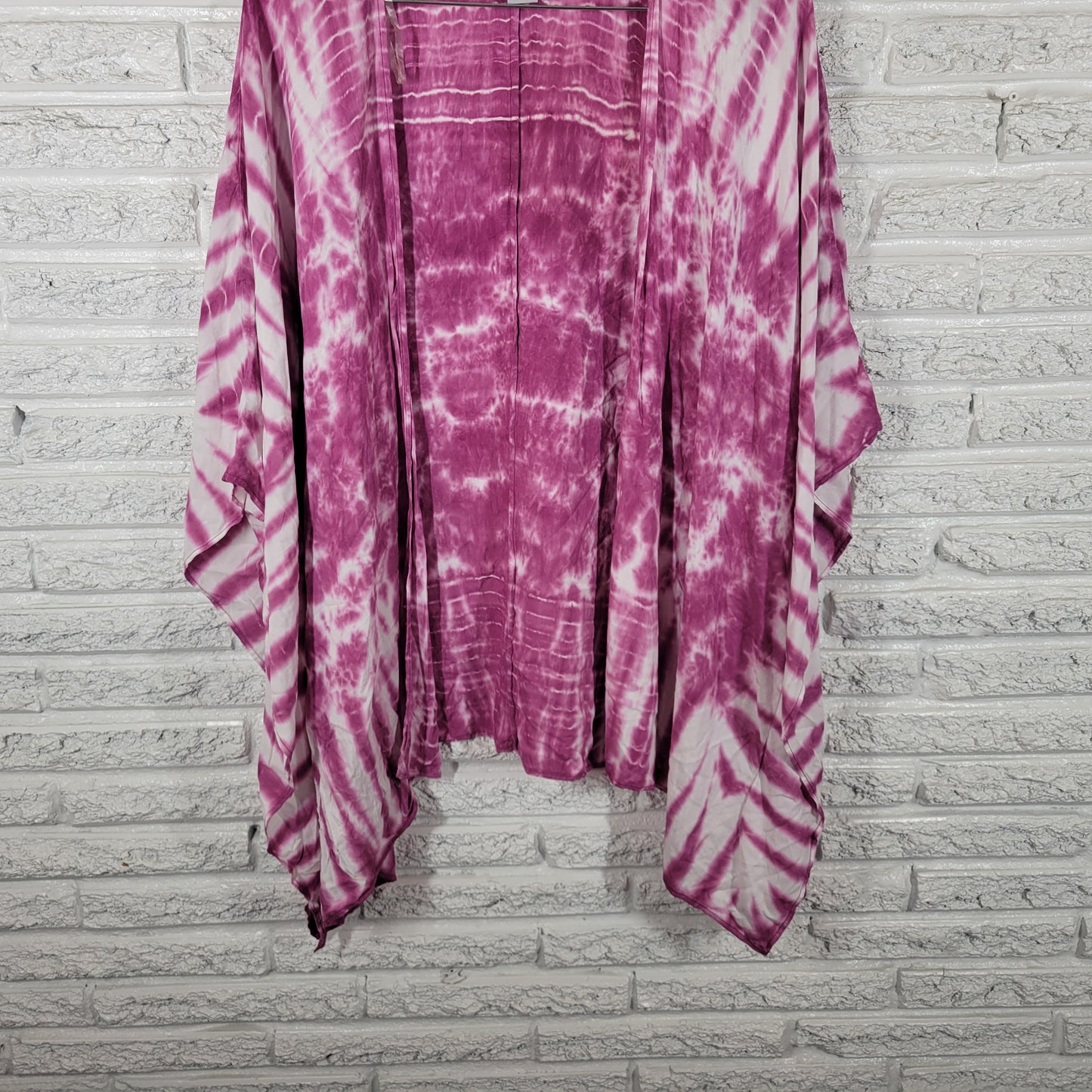 Catherines Women 0X 1X Top Purple Tie Dye Kimono Sleeve Open Blouse Rayon TIE1E