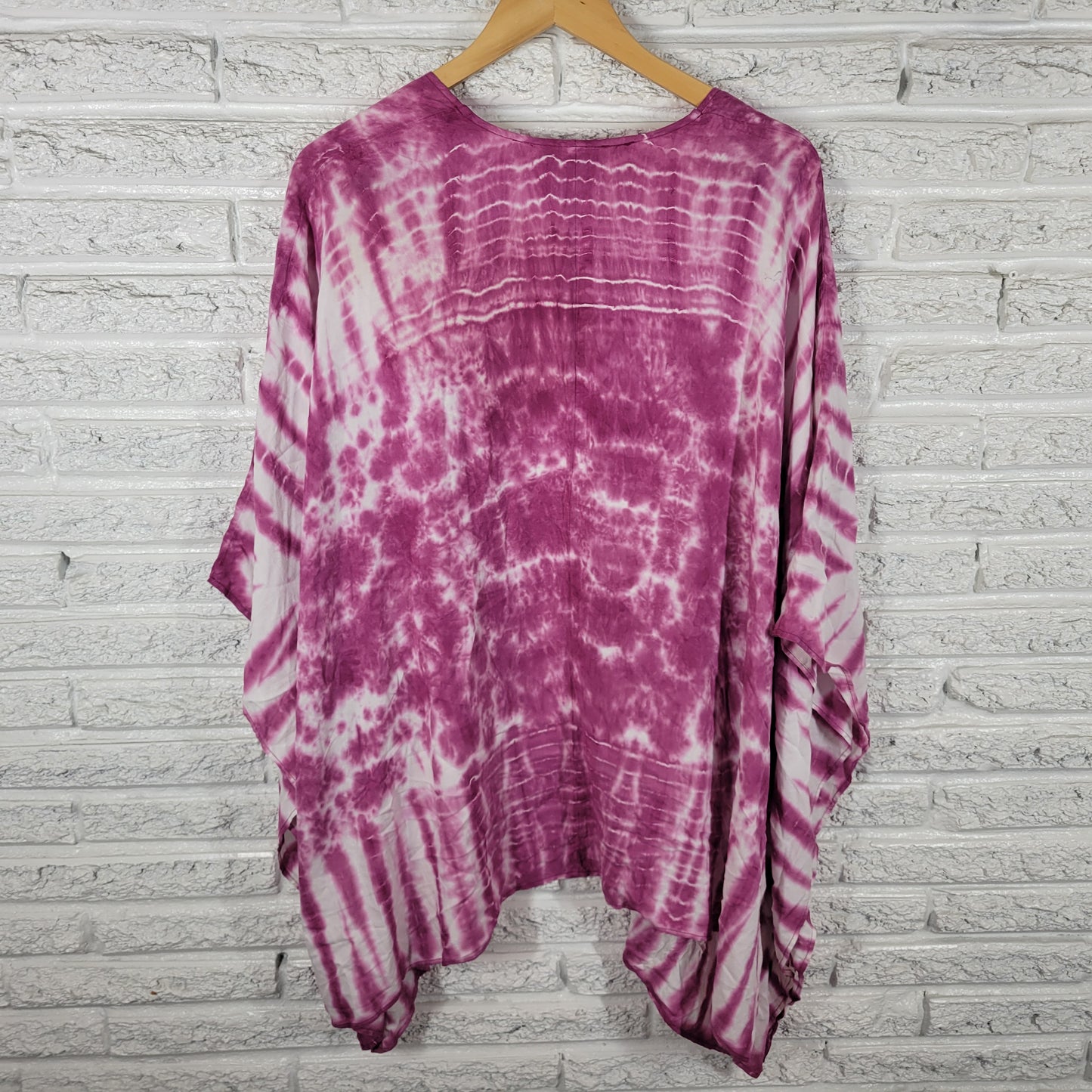 Catherines Women 0X 1X Top Purple Tie Dye Kimono Sleeve Open Blouse Rayon TIE1E