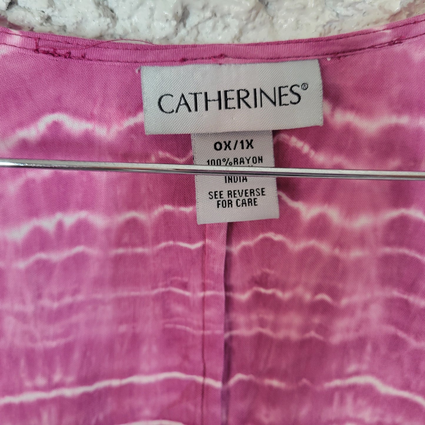 Catherines Women 0X 1X Top Purple Tie Dye Kimono Sleeve Open Blouse Rayon TIE1E