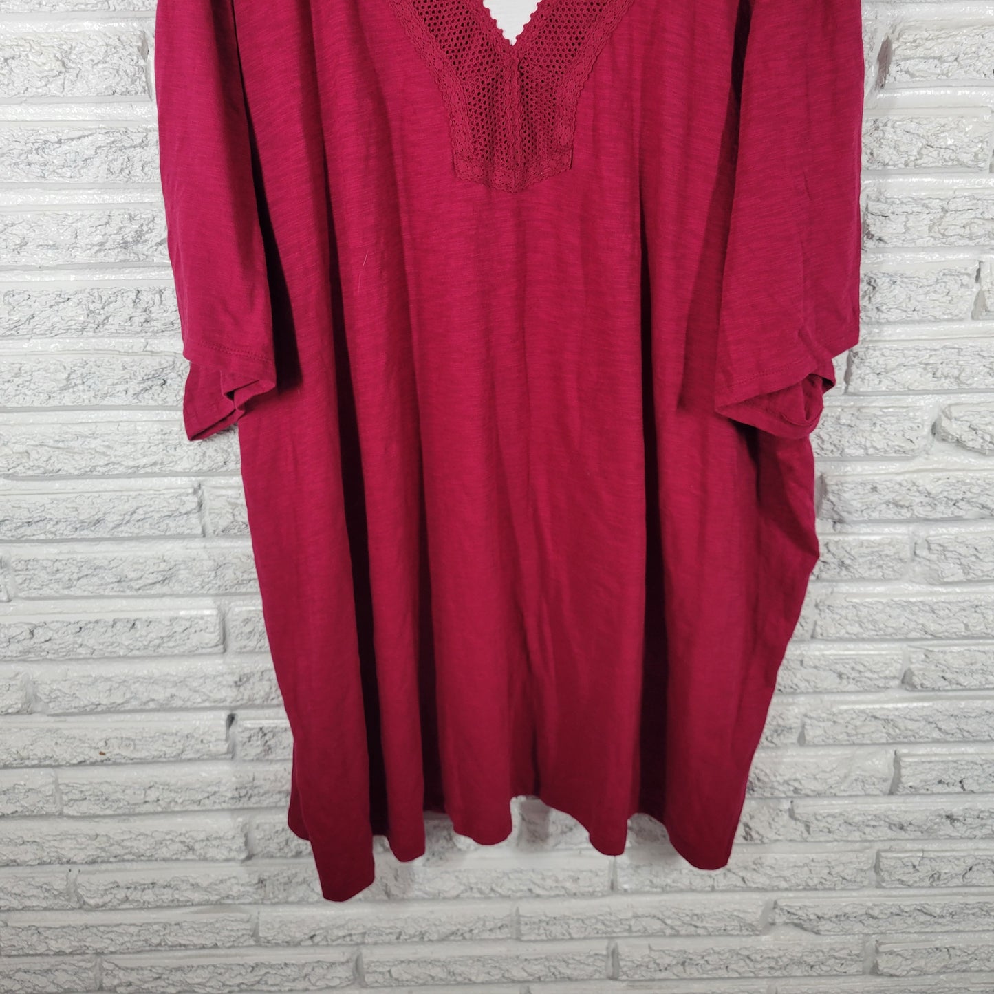 Catherines Easy Fit Women 5X Tee Tunic Red Crochet Trim Cotton RED26E