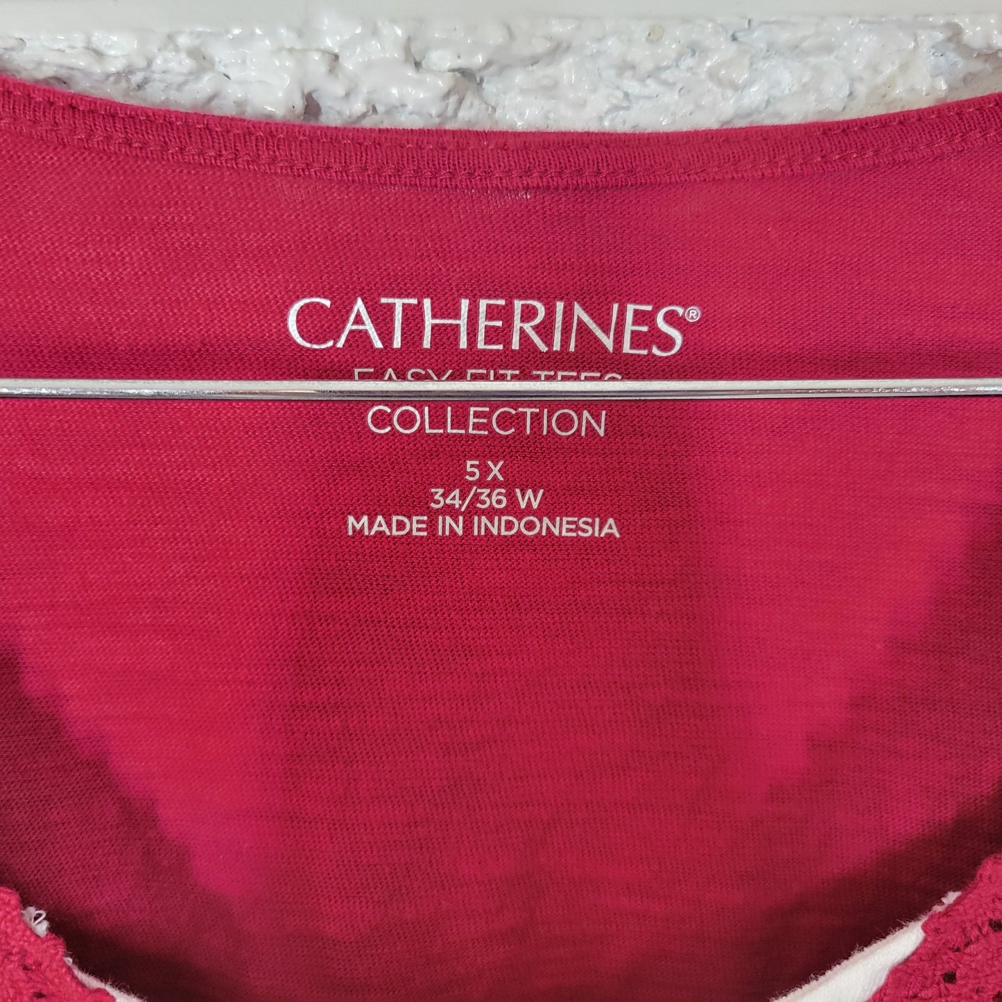 Catherines Easy Fit Women 5X Tee Tunic Red Crochet Trim Cotton RED26E