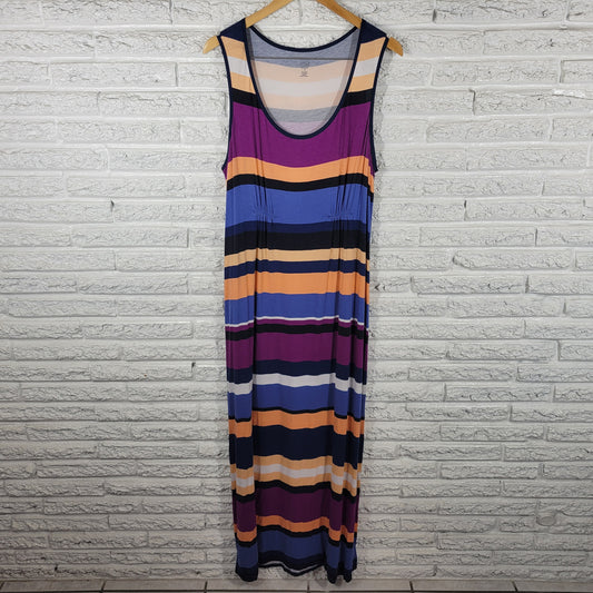 Ana A.n.a Women 1X Maxi Dress Multicolor Striped Sleeveless Stretch Tank STR146E