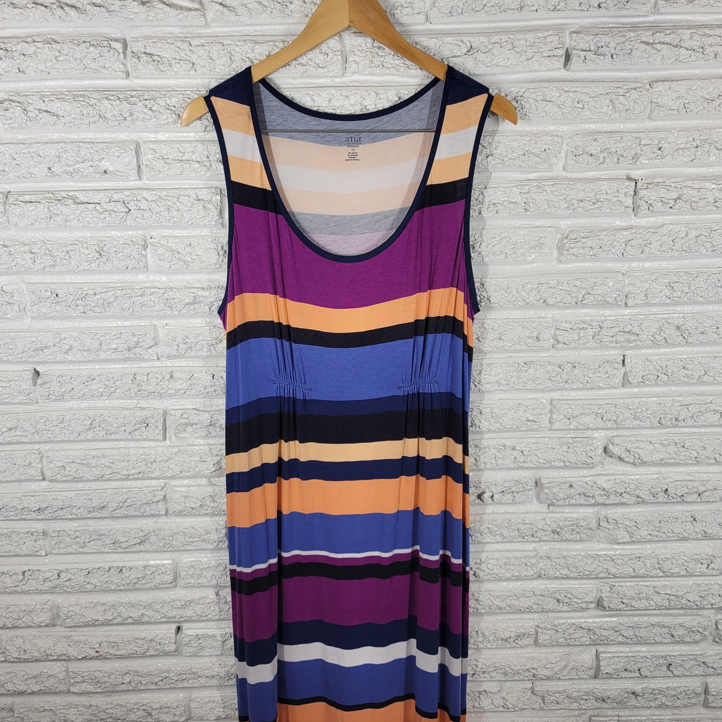 Ana A.n.a Women 1X Maxi Dress Multicolor Striped Sleeveless Stretch Tank STR146E