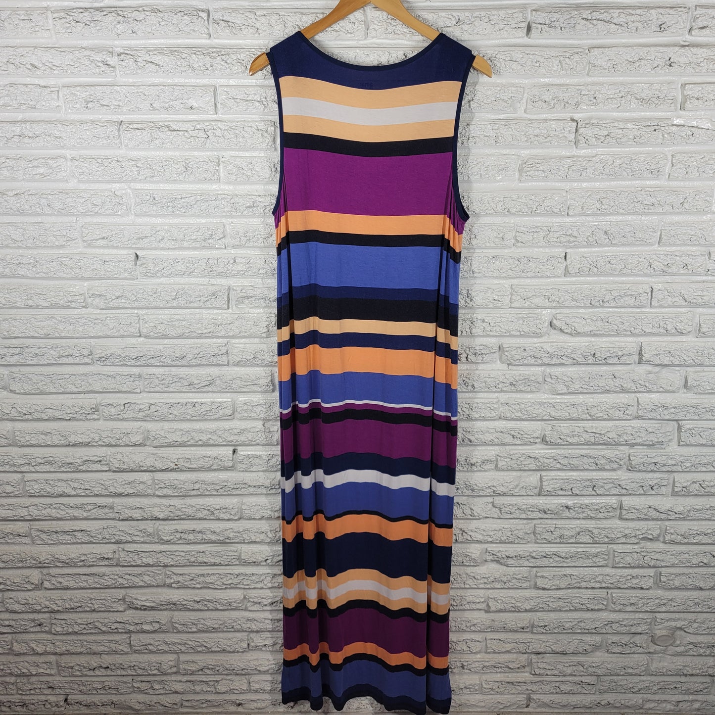 Ana A.n.a Women 1X Maxi Dress Multicolor Striped Sleeveless Stretch Tank STR146E