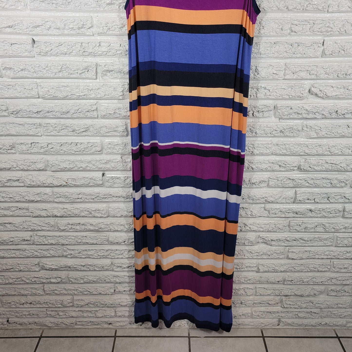 Ana A.n.a Women 1X Maxi Dress Multicolor Striped Sleeveless Stretch Tank STR146E