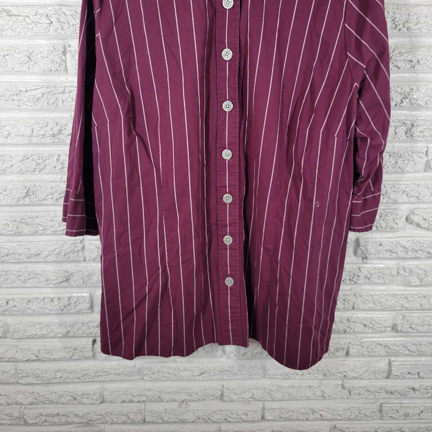 Avenue Signature Women 30/32 Top Purple White Striped Button 3/4 Sleeve STR40E