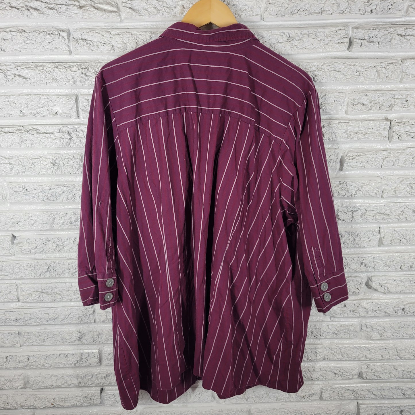 Avenue Signature Women 30/32 Top Purple White Striped Button 3/4 Sleeve STR40E