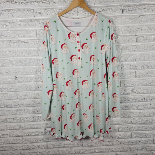 Sweet Honey Women XL Pajama Top Christmas Santa Claus Ruffle Long Sleeve NOV153E