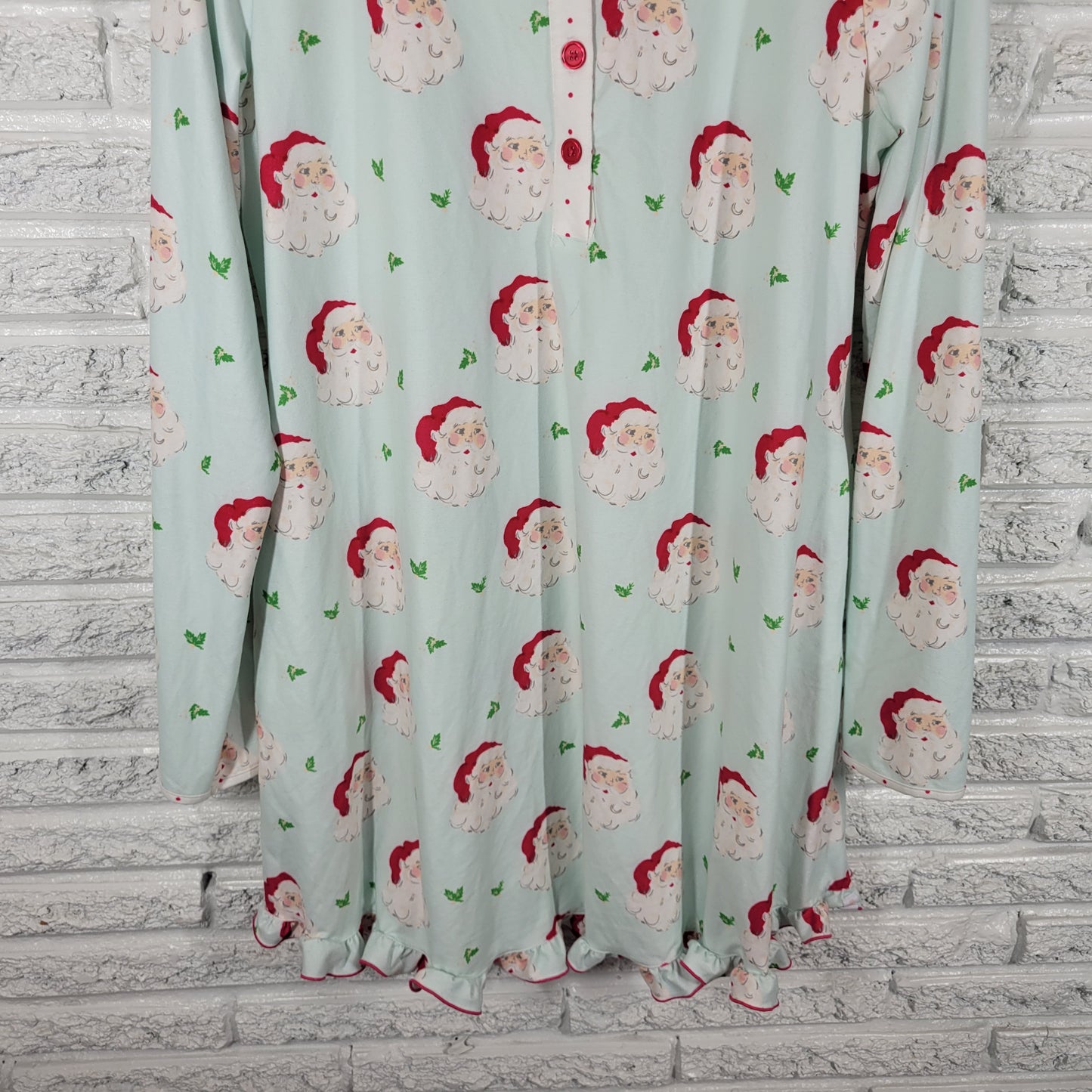 Sweet Honey Women XL Pajama Top Christmas Santa Claus Ruffle Long Sleeve NOV153E