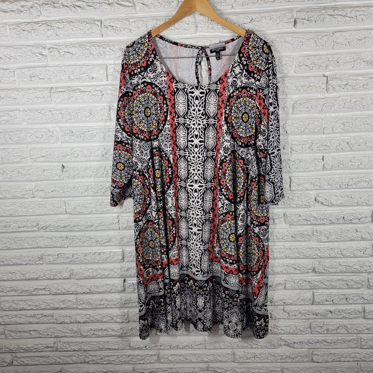 Allison Brittney Women 3X Shirt Dress Black Red Geometric Keyhole GEO84E