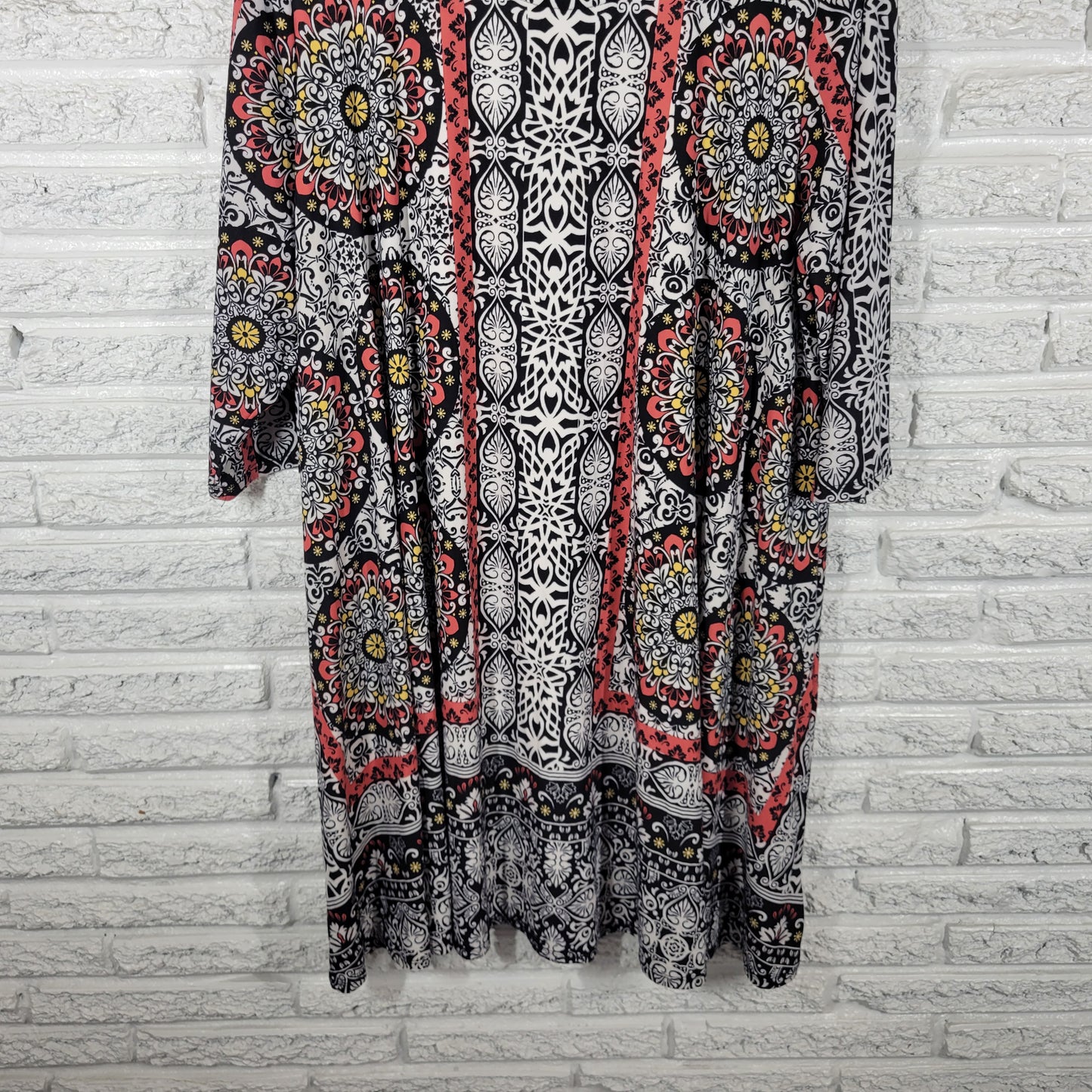 Allison Brittney Women 3X Shirt Dress Black Red Geometric Keyhole GEO84E