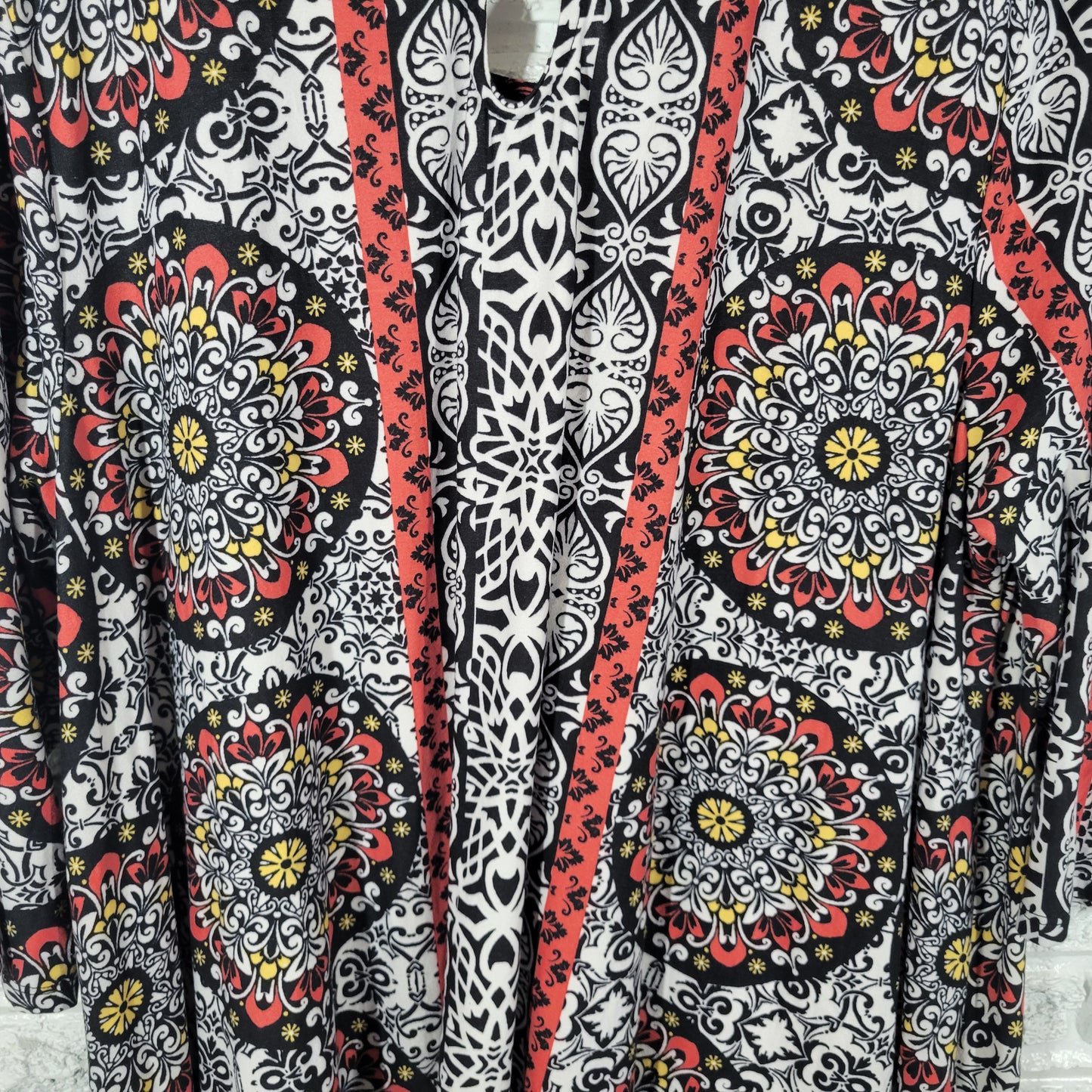 Allison Brittney Women 3X Shirt Dress Black Red Geometric Keyhole GEO84E