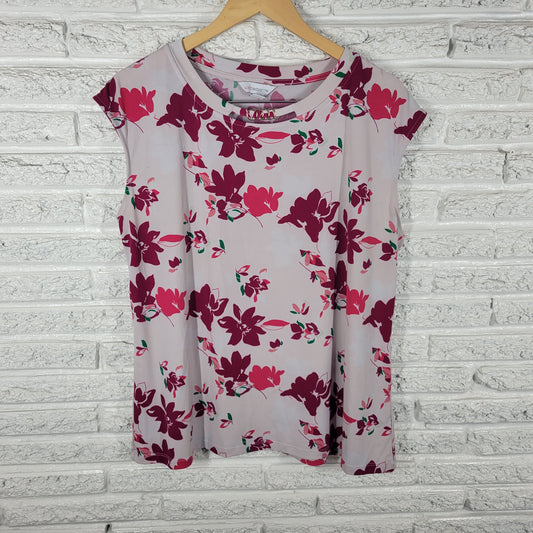 Liz Claiborne Top XL Womens Red Floral Keyhole Blouse Sleeveless FLO223E