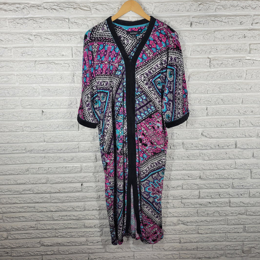 Ellen Tracy Robe L XL Womens Purple Blue Geometric Fleece Full Zip GEO194E