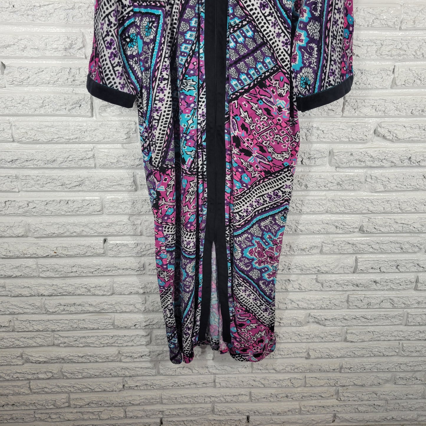 Ellen Tracy Robe L XL Womens Purple Blue Geometric Fleece Full Zip GEO194E