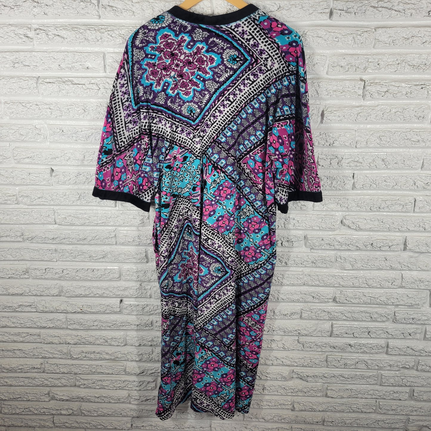 Ellen Tracy Robe L XL Womens Purple Blue Geometric Fleece Full Zip GEO194E