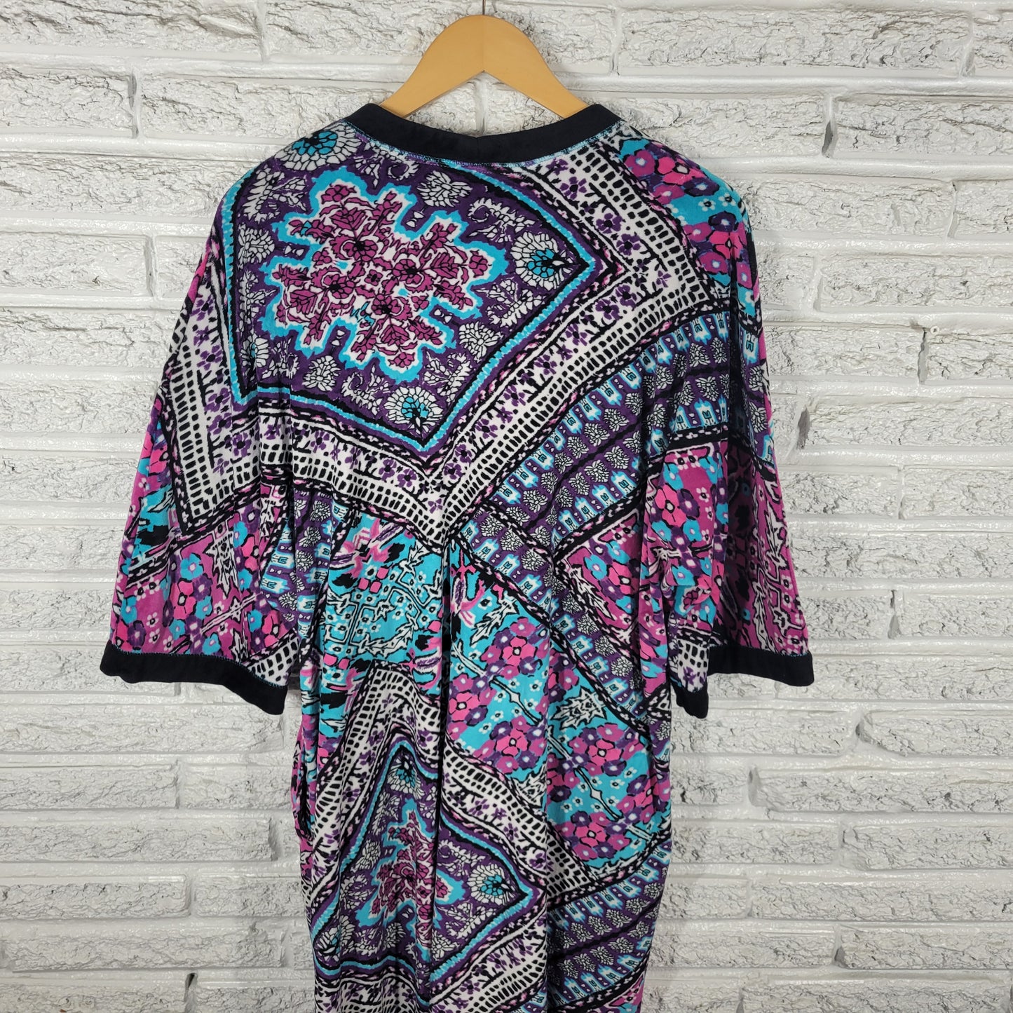 Ellen Tracy Robe L XL Womens Purple Blue Geometric Fleece Full Zip GEO194E