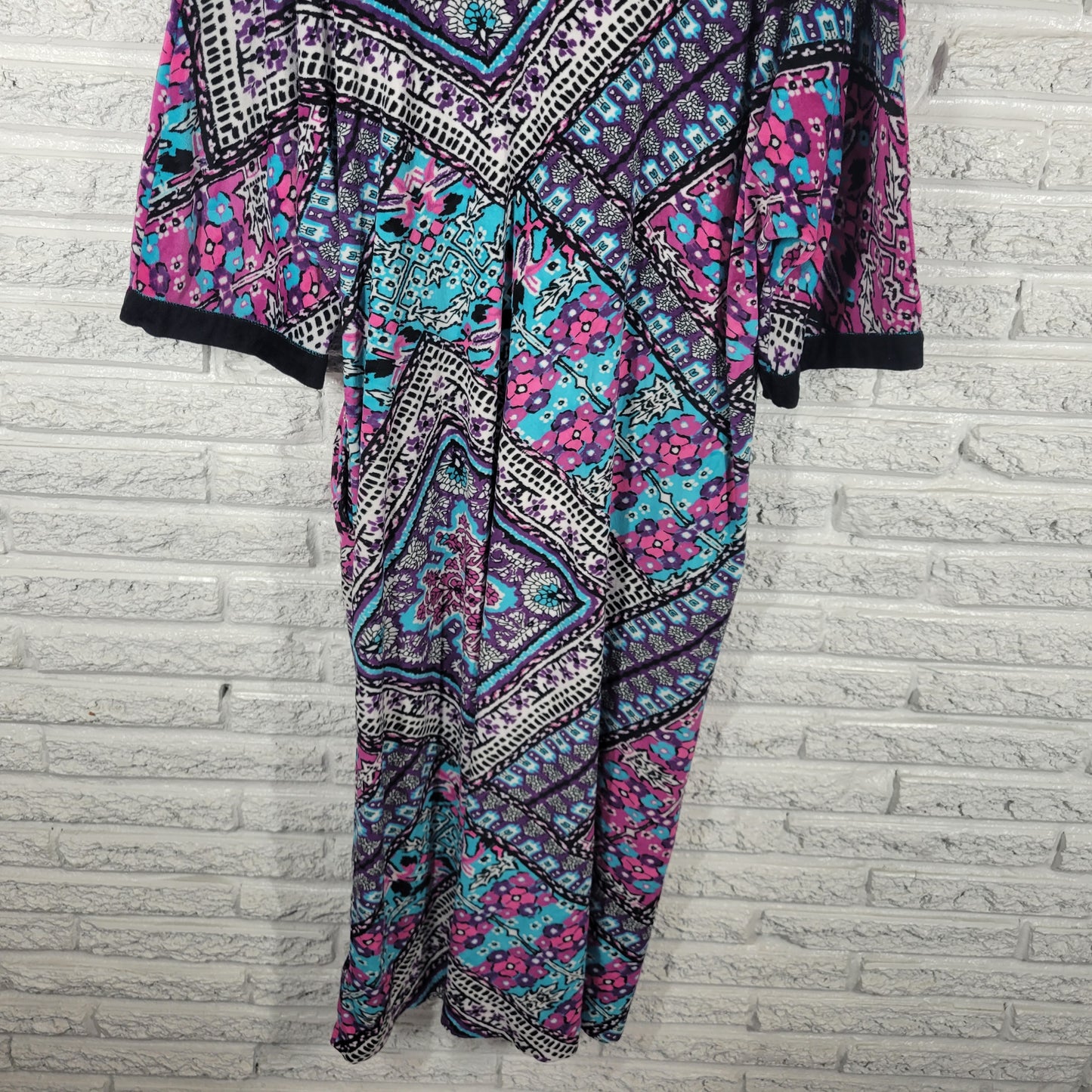 Ellen Tracy Robe L XL Womens Purple Blue Geometric Fleece Full Zip GEO194E