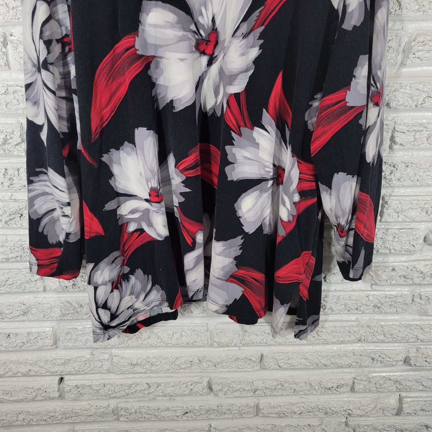 Alfred Dunner Top 3X Womens Plus Black Red Gray Floral Studded  FLO205E