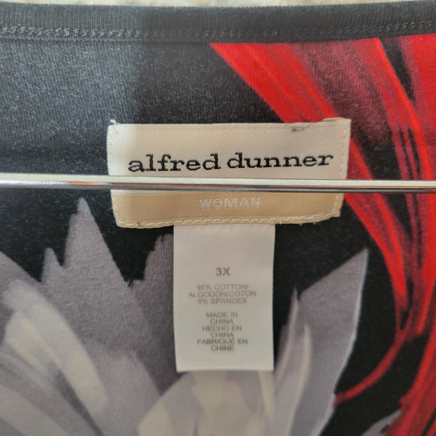 Alfred Dunner Top 3X Womens Plus Black Red Gray Floral Studded  FLO205E