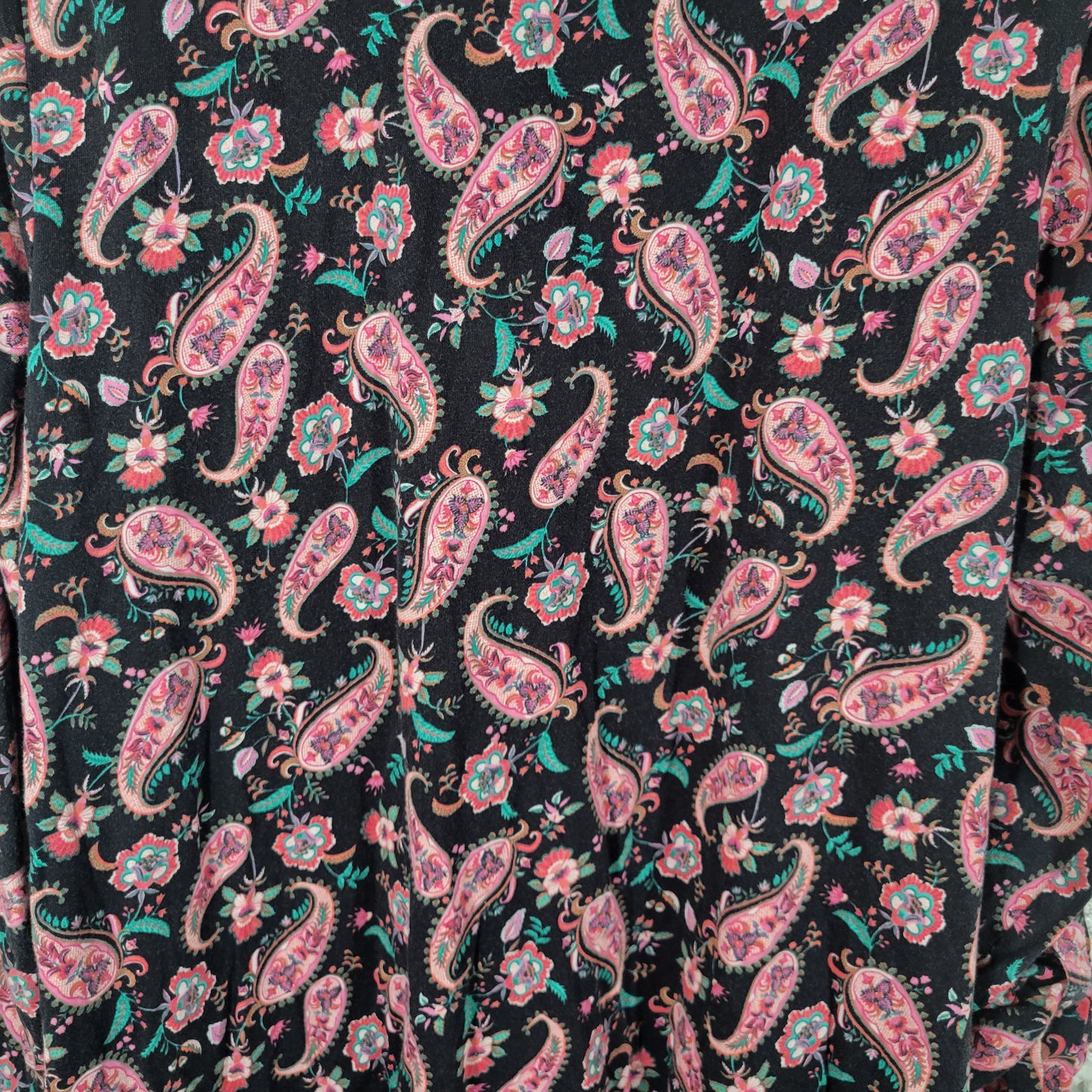 Lands End 1X Tunic Top Pink Black Paisley Cotton V-Neck Long Sleeve PAI9E