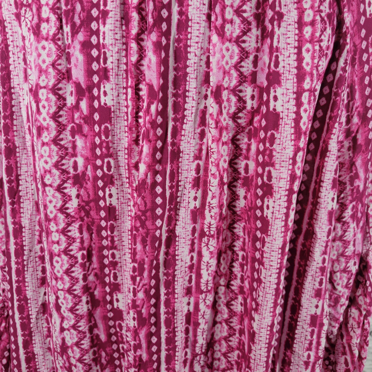 Terra Sky Blouse 1X Womens Plus Pink Geometric Boho Rayon Trumpet Sleeve GEO189E