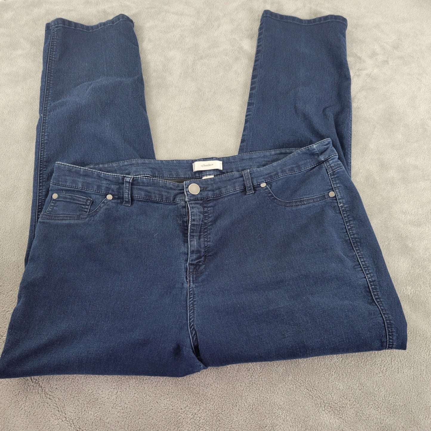 CJ Banks Jeans 20W Womens Plus Dark Wash Straight Elastic Waist Stretch SL111E