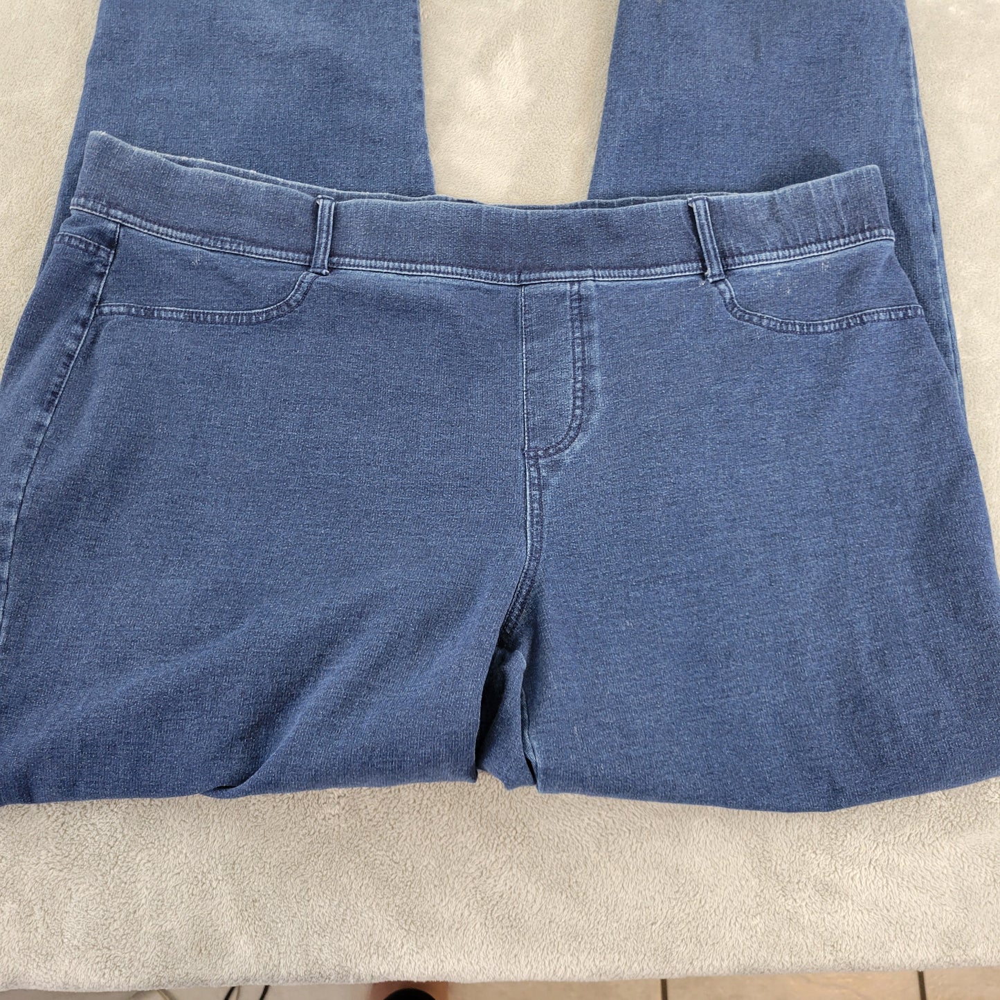 Lands' End Jeans 2X Plus Dark Blue Wash Pull On Elastic Waist Starfish SL113E