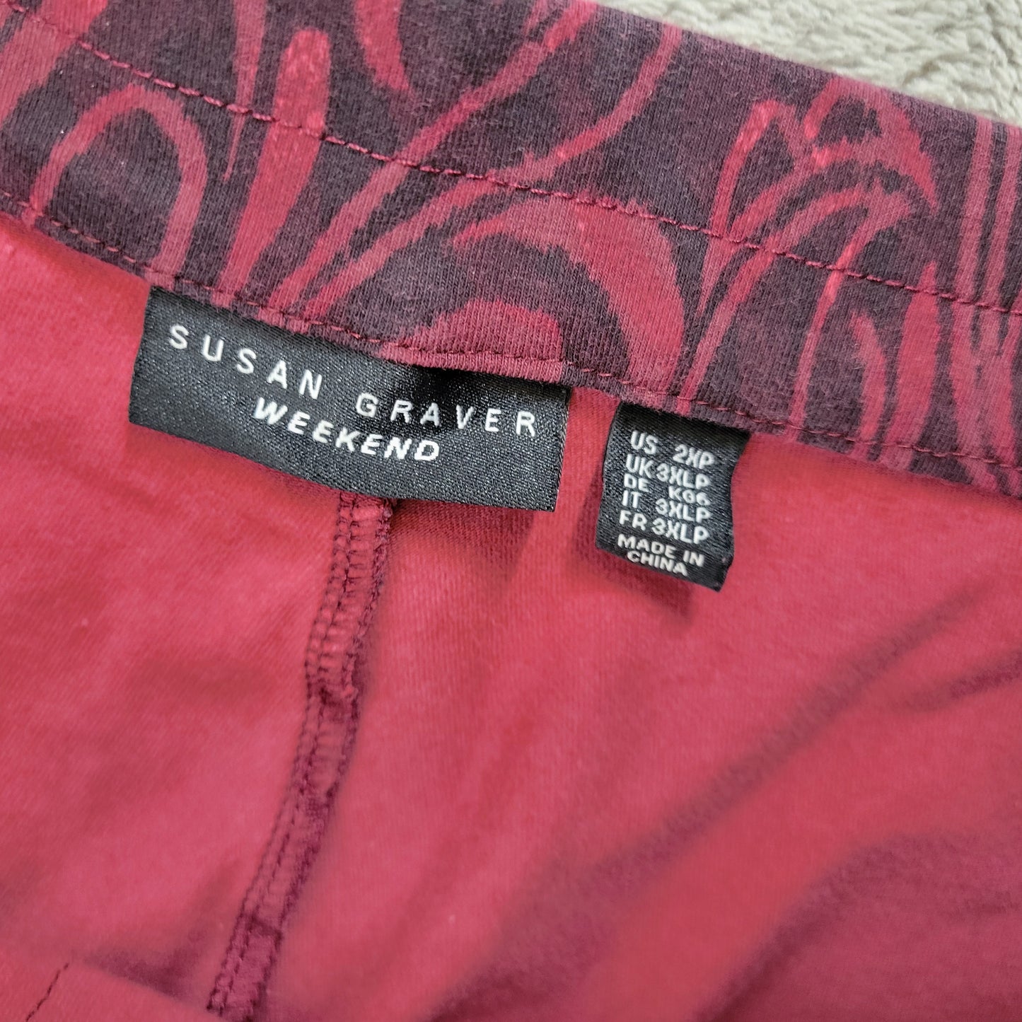 Susan Graver Weekend Plus 2XP Paisley Capri Pants Elastic Waist Pull On PAI59E