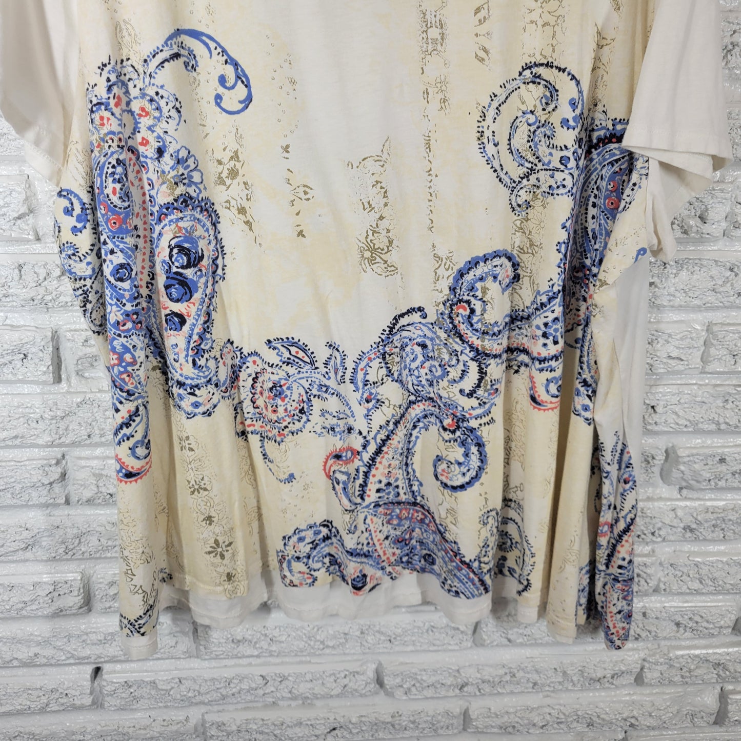 Roamans Women Plus 2X Paisley T-Shirt Short Sleeve Cotton Blend PAI57E