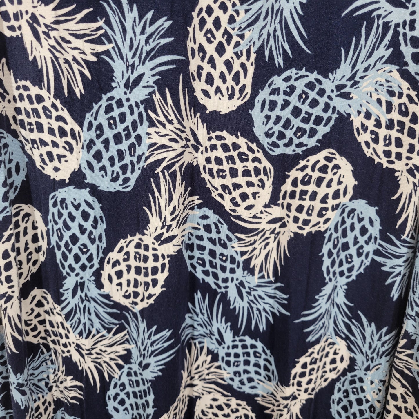 St. John's Bay Women Plus 1X Blue Pineapple Tank Dress V-Neck Knee Casual D11E