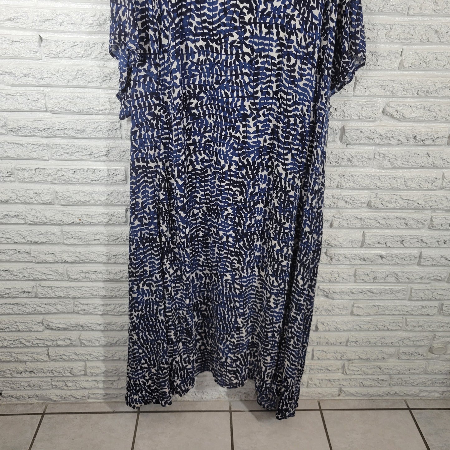 Woman Within Plus 5X Blue Leaf Shirt Dress Cap Sleeve Boat Neck Rayon D10E