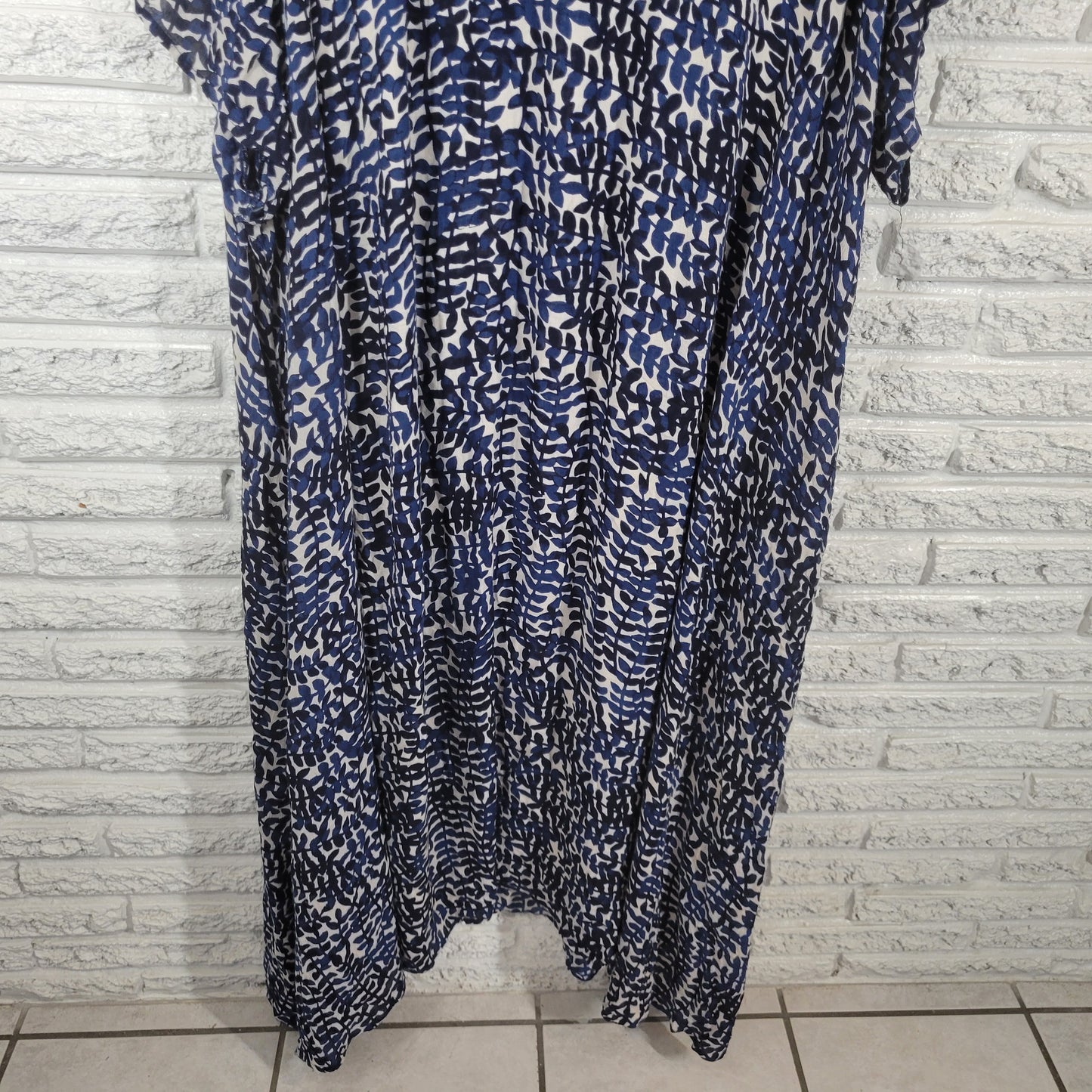 Woman Within Plus 5X Blue Leaf Shirt Dress Cap Sleeve Boat Neck Rayon D10E