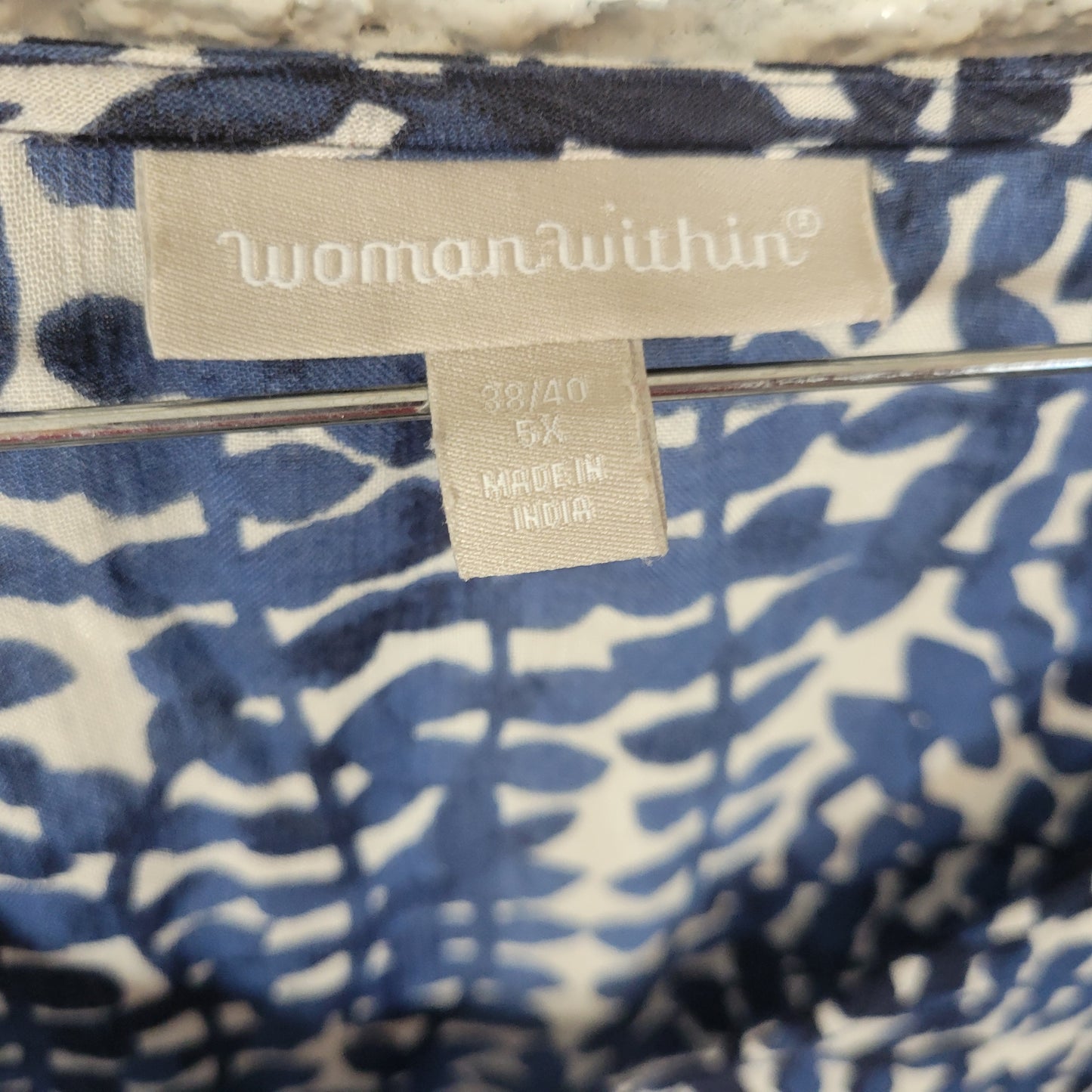 Woman Within Plus 5X Blue Leaf Shirt Dress Cap Sleeve Boat Neck Rayon D10E