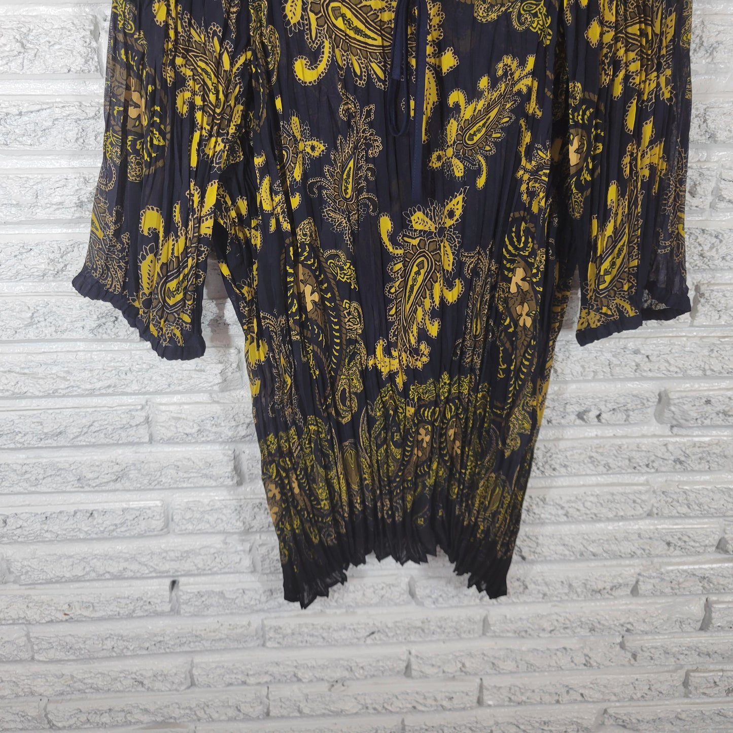 Lane Bryant Plus 26 28 Blue Yellow Paisley Sheer Tunic 3/4 Sleeve Keyhole PAI15E