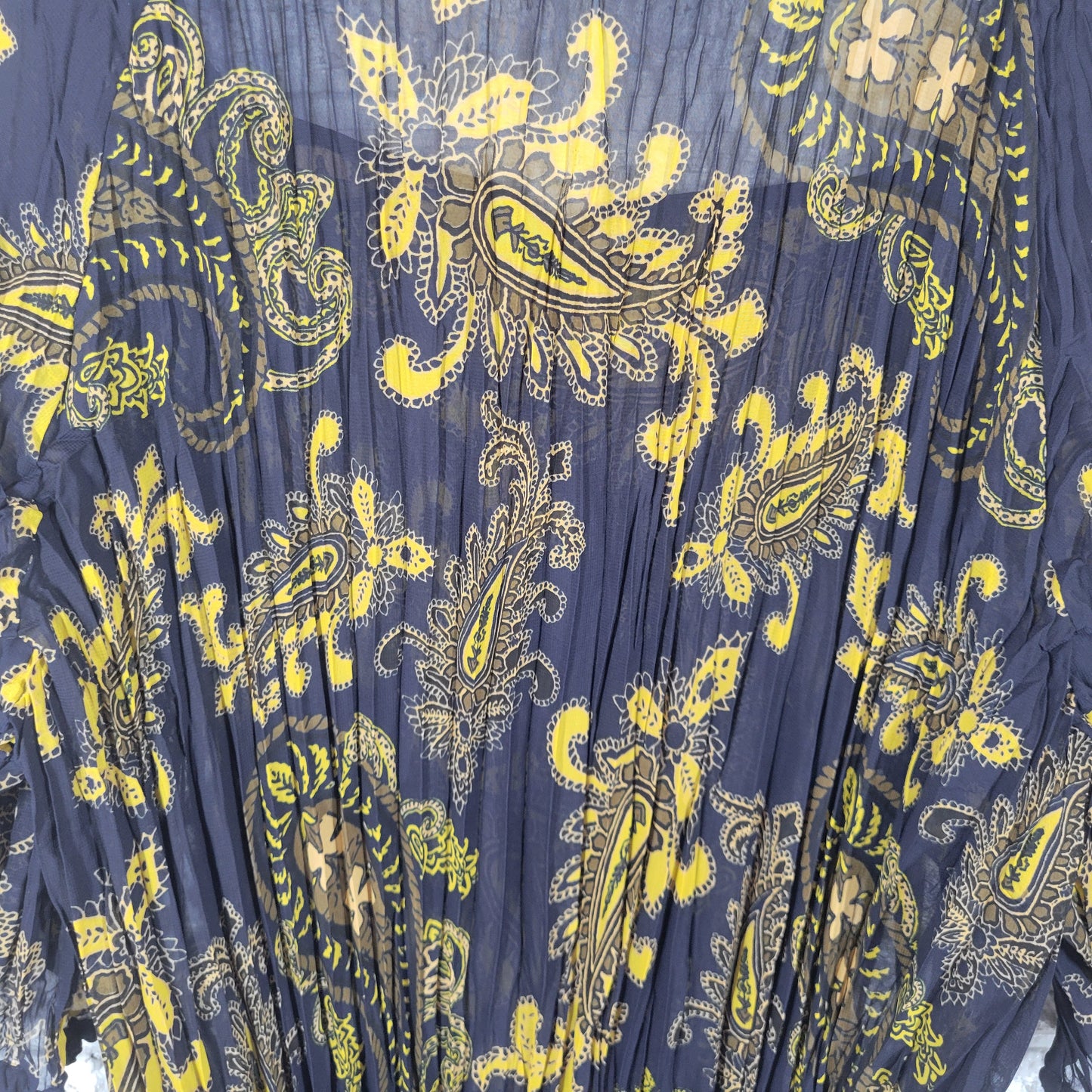 Lane Bryant Plus 26 28 Blue Yellow Paisley Sheer Tunic 3/4 Sleeve Keyhole PAI15E