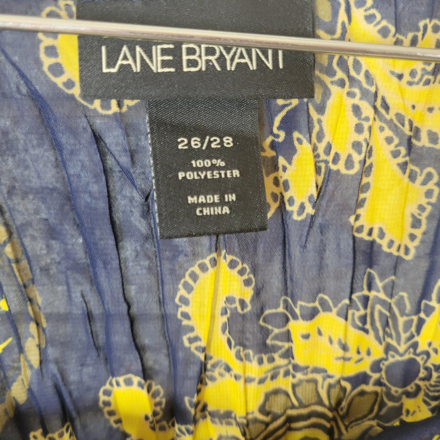 Lane Bryant Plus 26 28 Blue Yellow Paisley Sheer Tunic 3/4 Sleeve Keyhole PAI15E