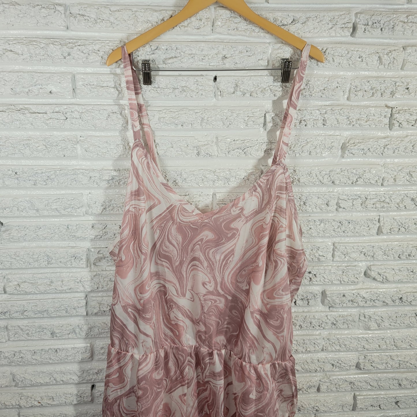 Adore Me Pajama Romper 4X Plus Pink White Swirl Sleepwear V-Neck WAT11E