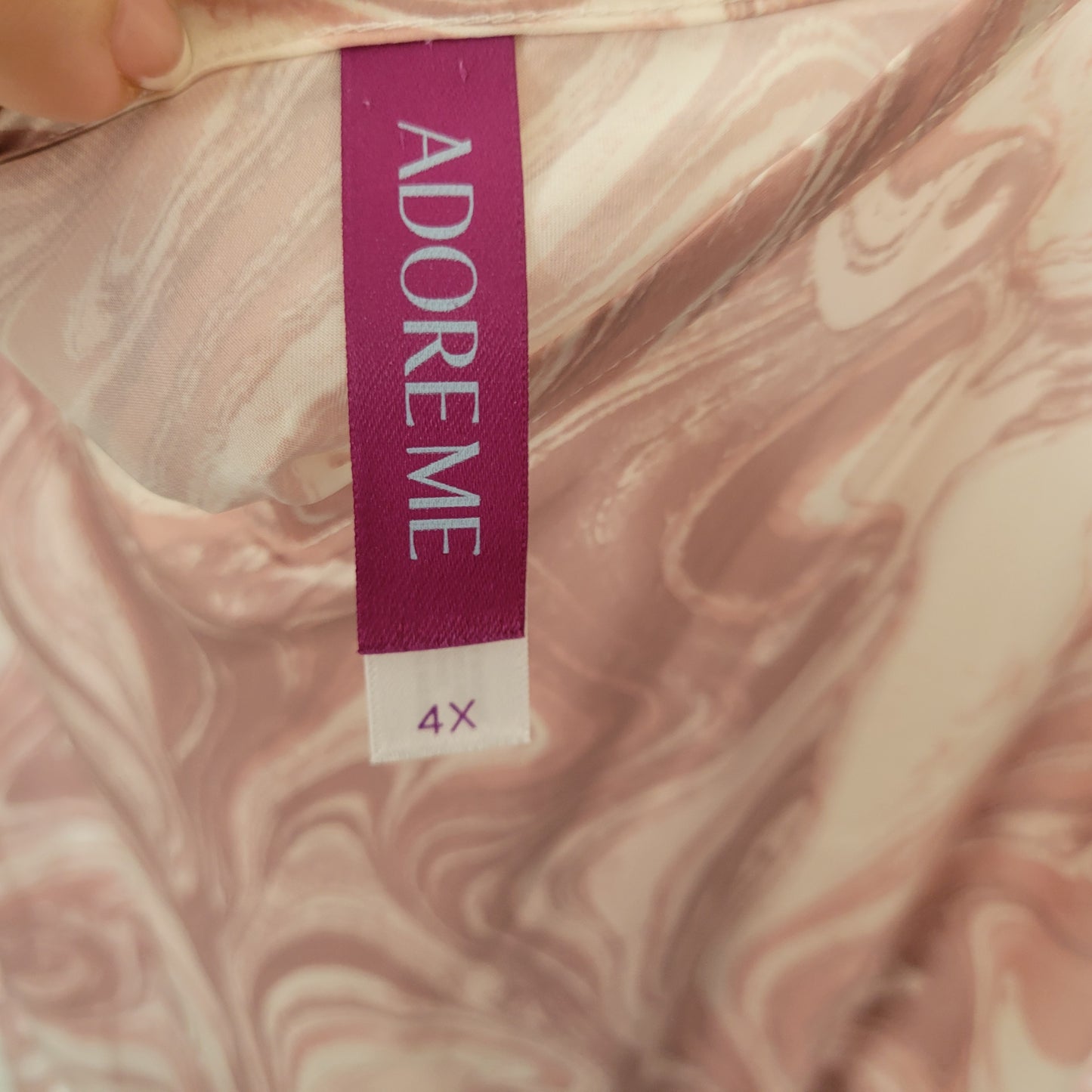 Adore Me Pajama Romper 4X Plus Pink White Swirl Sleepwear V-Neck WAT11E