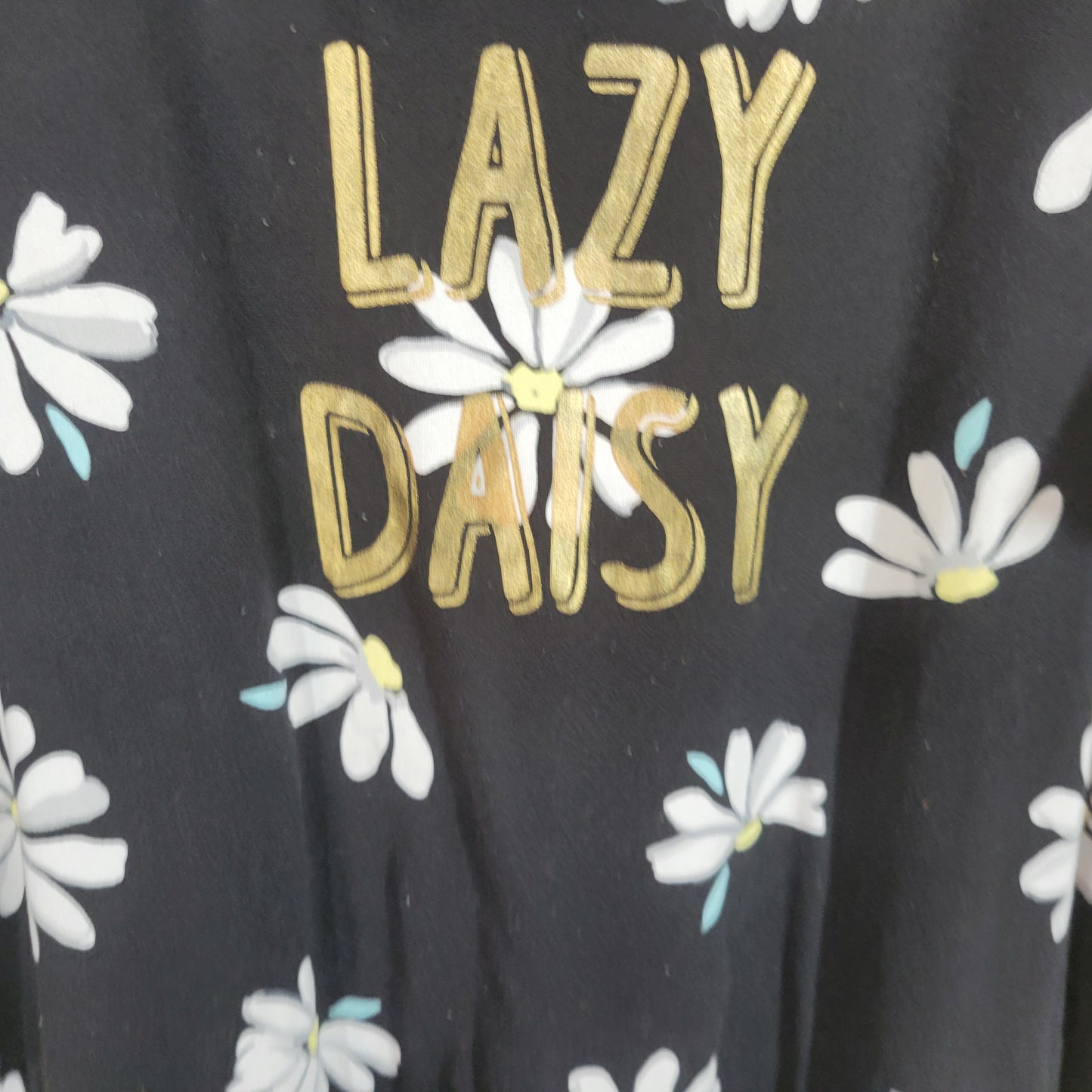 Secret Treasures Nightgown Pajama Top L/XL Black White Floral Lazy Daisy FLO16E