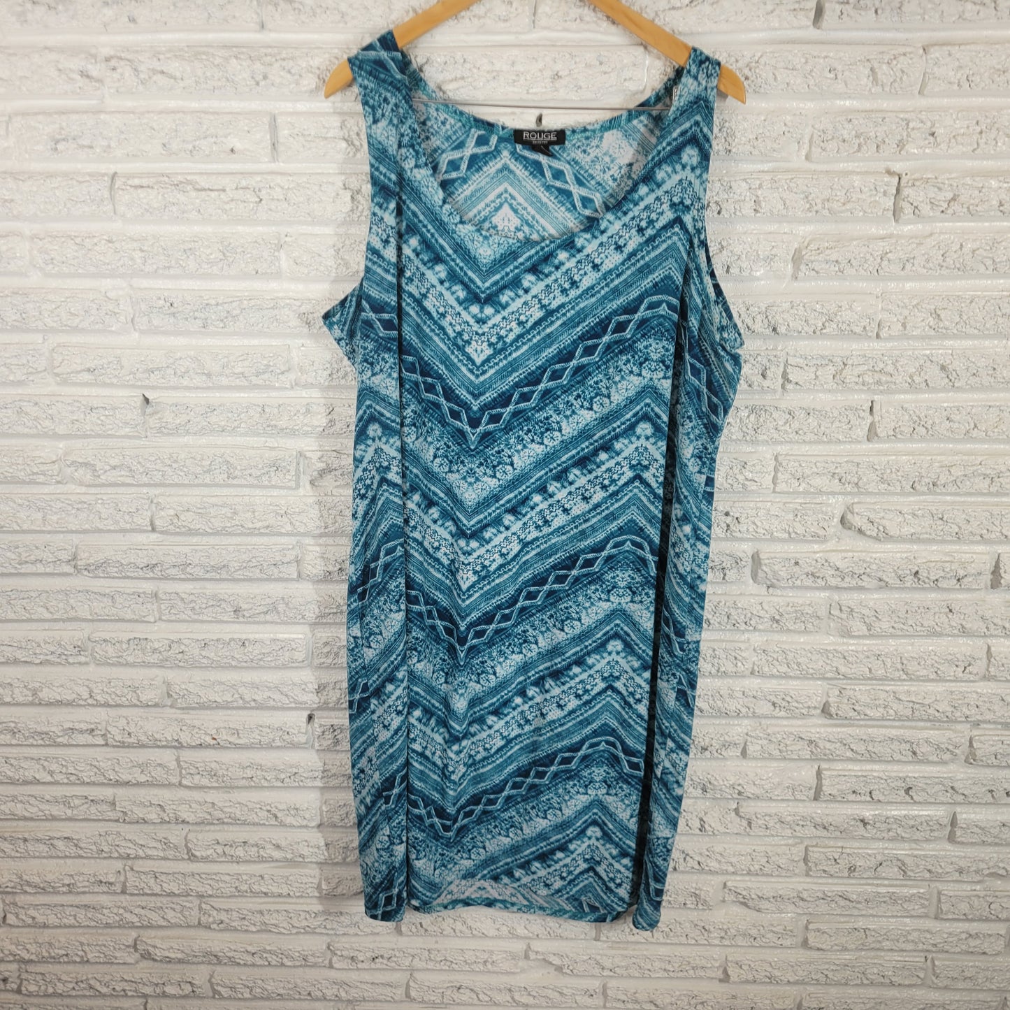 Rouge Dress 3X Plus Tank Geometric Blue Watercolor Sleeveless Casual GEO81E