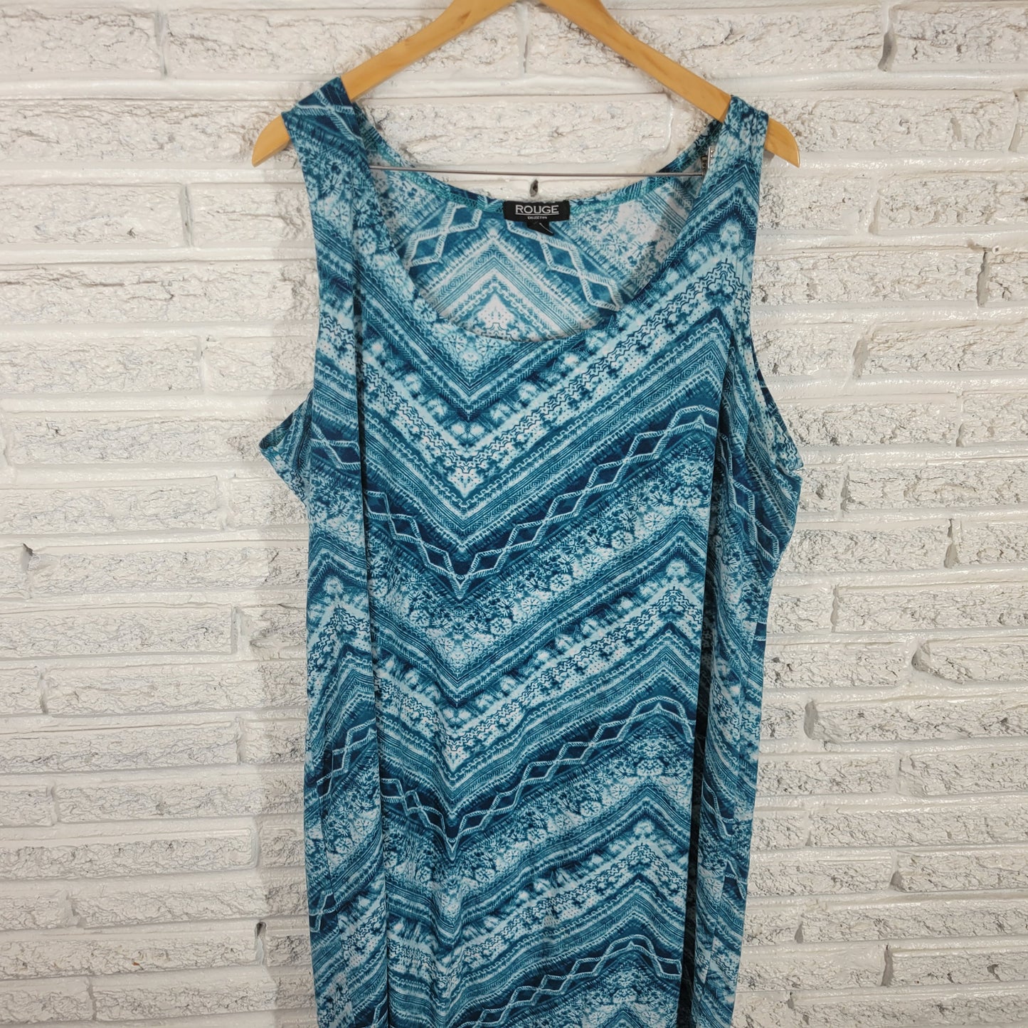 Rouge Dress 3X Plus Tank Geometric Blue Watercolor Sleeveless Casual GEO81E