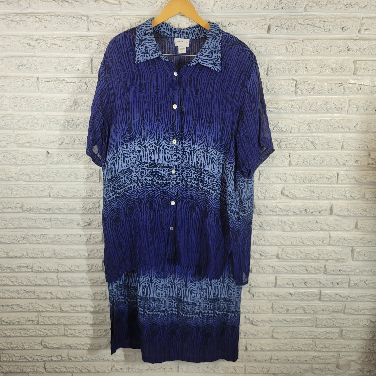 Avenue Plus 22 Two Piece Jacket Dress Blue Geometric Collared Rayon GEO57E