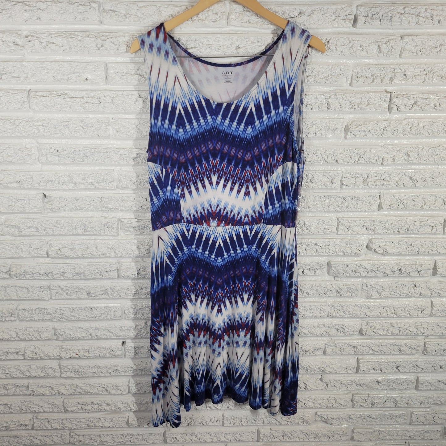ANA Women XL Blue Red Watercolor Geometric Tank Sheath Dress Stretch WAT7E
