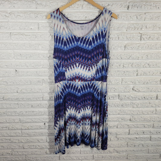 ANA Women XL Blue Red Watercolor Geometric Tank Sheath Dress Stretch WAT7E