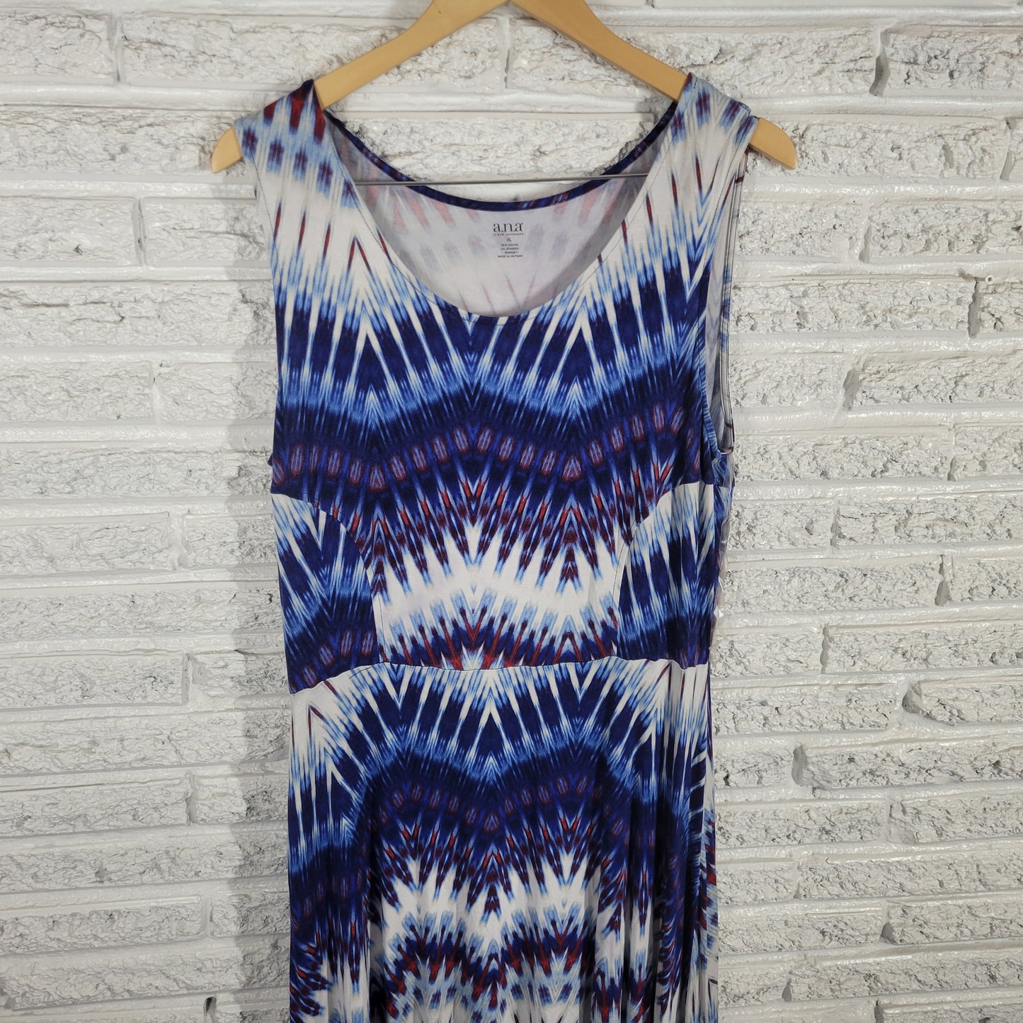 ANA Women XL Blue Red Watercolor Geometric Tank Sheath Dress Stretch WAT7E