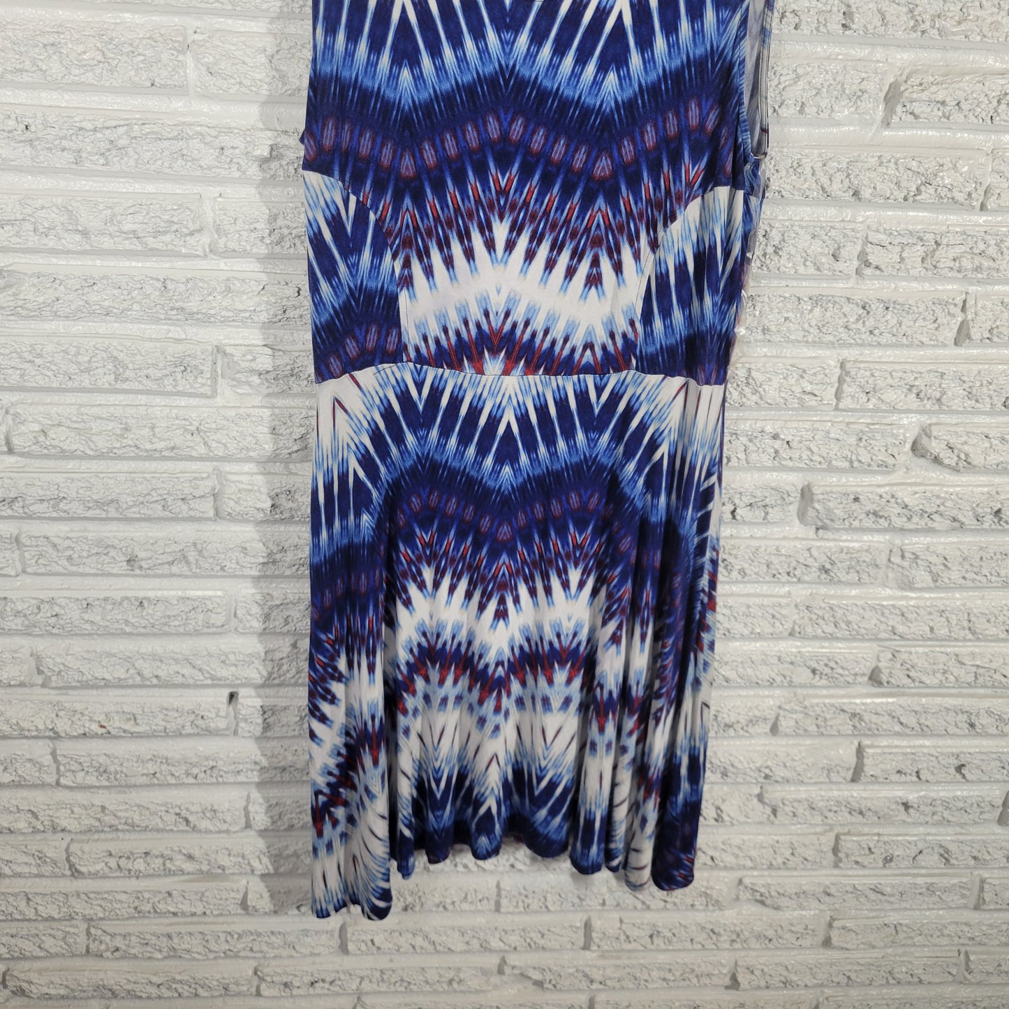 ANA Women XL Blue Red Watercolor Geometric Tank Sheath Dress Stretch WAT7E